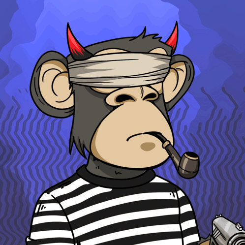 A Cartoon Monkey With Horns And A Bandage On His Head Smoking A Pipe GIF