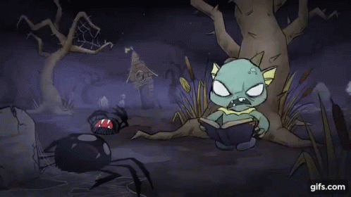 A Cartoon Monster Is Reading A Book With A Very Angry Face . GIF