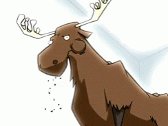 A Cartoon Moose Is Standing In A Room With A White Wall GIF