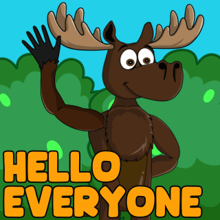 A Cartoon Moose Waving With The Words Hello Everyone Below Him GIF