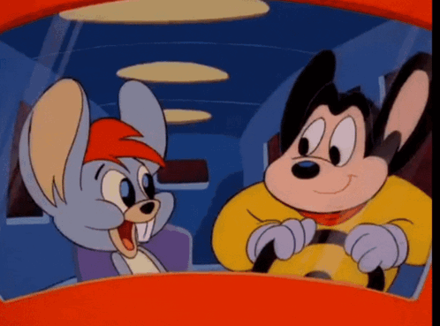 A Cartoon Mouse And A Mickey Mouse Are Driving A Car GIF