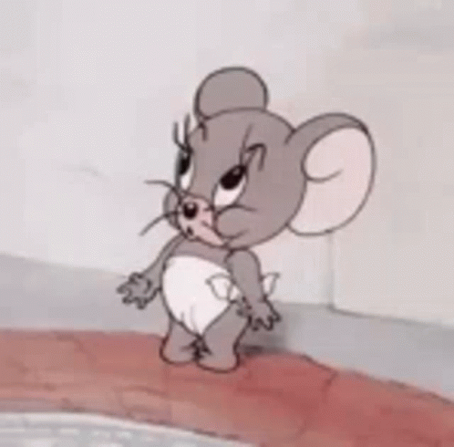 A Cartoon Mouse In A Diaper Is Yawning While Standing Next To A Pool . GIF