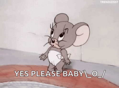 A Cartoon Mouse In A Diaper Says Yes Please Baby . GIF