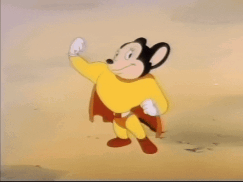 A Cartoon Mouse Is Dressed In A Yellow Superhero Costume GIF