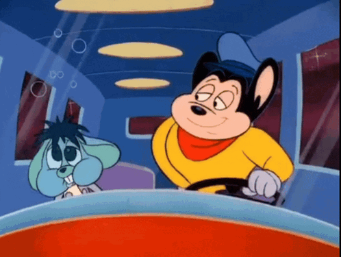 A Cartoon Mouse Is Driving A Car Next To A Smaller Mouse GIF