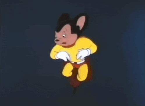 A Cartoon Mouse Is Flying Through The Air In A Superhero Costume GIF