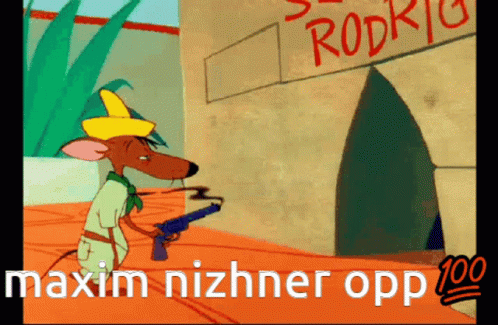 A Cartoon Mouse Is Holding A Gun In Front Of A Building That Says Rodrig GIF