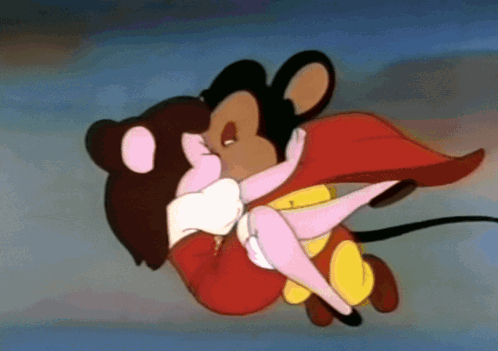 A Cartoon Mouse Is Holding A Woman In His Arms GIF