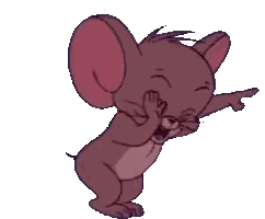 a cartoon mouse is laughing and pointing to the left