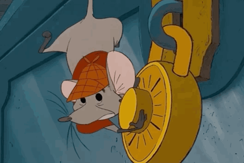 A Cartoon Mouse Is Laying On Its Back Next To A Padlock With The Words Quiet Written Below It GIF