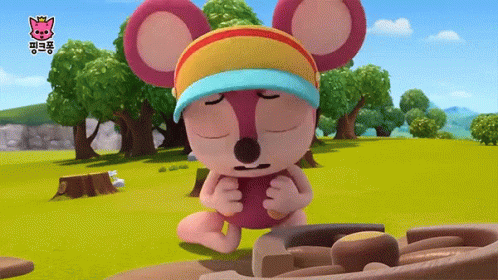A Cartoon Mouse Wearing A Hat Is Kneeling Down In A Grassy Field GIF