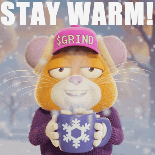 a cartoon mouse wearing a hat that says grind