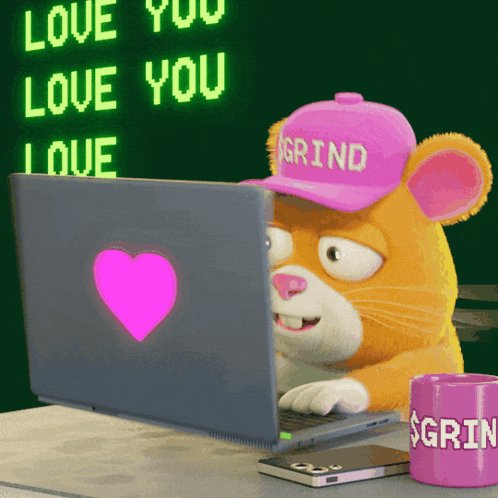 A Cartoon Mouse Wearing A Pink Hat That Says Grind GIF