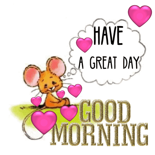 A Cartoon Mouse With Pink Hearts And The Words " Have A Great Day " GIF