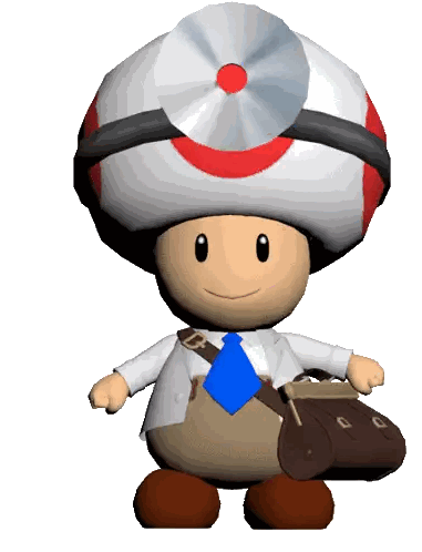 a cartoon mushroom with a cd on his head