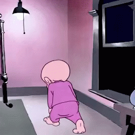 A Cartoon Of A Baby Crawling In A Pink Room GIF