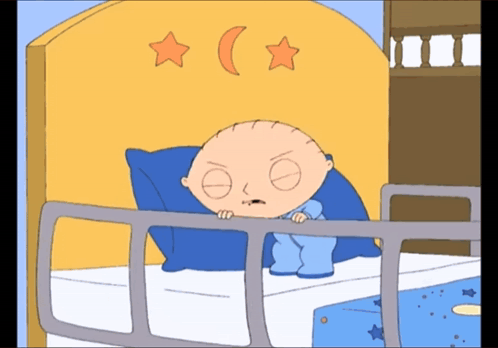 A Cartoon Of A Baby In A Crib With A Moon And Stars On The Wall GIF