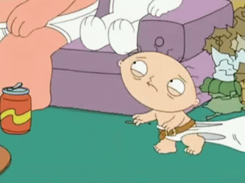 A Cartoon Of A Baby In A Diaper Sitting On The Floor Next To A Can Of Soda . GIF