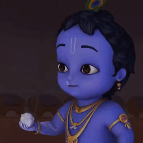 A Cartoon Of A Baby Krishna With A Peacock Feather On His Head GIF