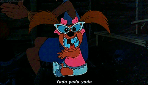 A Cartoon Of A Baby Wearing Sunglasses Is Being Held By A Man And Says Yada-Yada-Yada GIF
