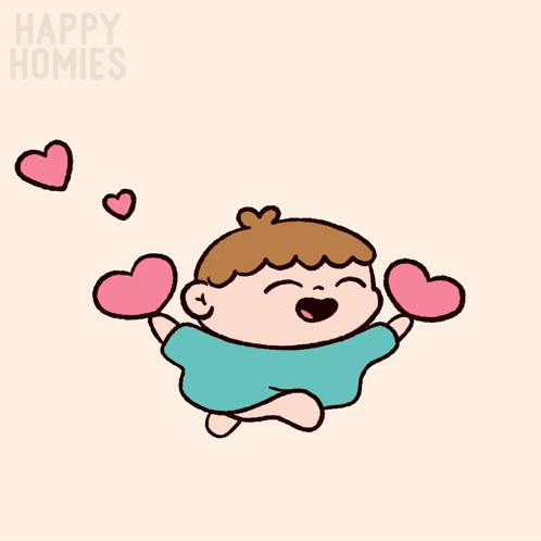 a cartoon of a baby with hearts coming out of his arms and the words happy homies written on the bottom