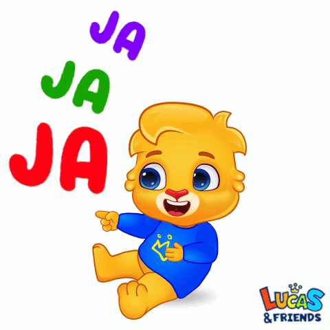 A Cartoon Of A Baby With Lucas & Friends Written Below Him GIF
