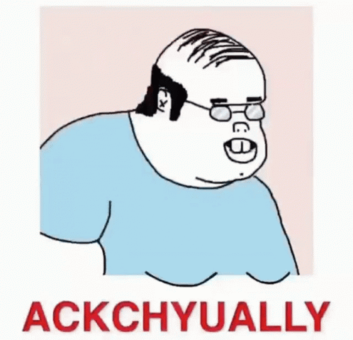 A Cartoon Of A Bald Man Wearing Glasses And A Blue Shirt With The Words Ackchyually . GIF