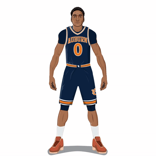 A Cartoon Of A Basketball Player Wearing A Jersey That Says Auburn 0 GIF