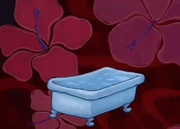A Cartoon Of A Bathtub Filled With Water And Flowers . GIF