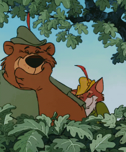 A Cartoon Of A Bear And A Fox In A Tree GIF