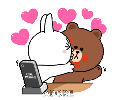 A Cartoon Of A Bear And A Rabbit Hugging Each Other With The Words Adore Below Them GIF