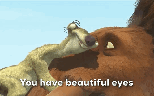 A Cartoon Of A Bear And A Shrew With The Words " You Have Beautiful Eyes " GIF