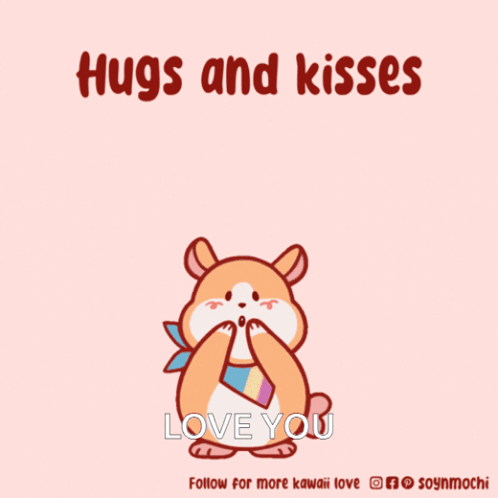 A Cartoon Of A Bear Blowing A Kiss With The Words Hugs And Kisses Love You GIF