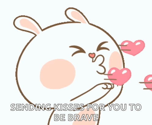 a cartoon of a bear blowing a kiss with the words sending kisses for you to be brave