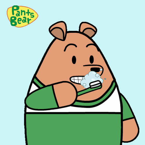 A Cartoon Of A Bear Brushing His Teeth With The Words Pants Bear Behind Him GIF
