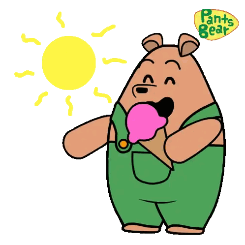 a cartoon of a bear eating an ice cream cone with pants bear written on the bottom right