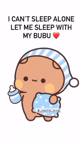 A Cartoon Of A Bear Holding A Bottle And A Pillow With The Caption I Can 'T Sleep Alone GIF