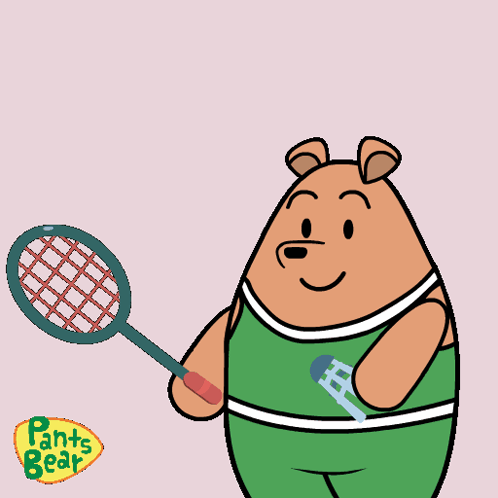 A Cartoon Of A Bear Holding A Tennis Racquet With Pants Bear In The Background GIF