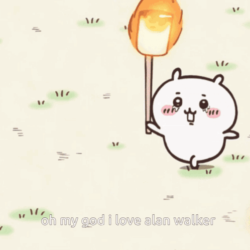 A Cartoon Of A Bear Holding A Torch With The Words Oh My God I Love Alan Walker Below It GIF