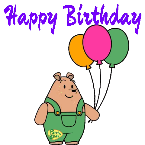 a cartoon of a bear holding balloons with the words happy birthday