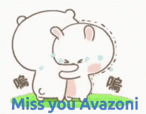 A Cartoon Of A Bear Hugging A Rabbit With The Words Miss You Avazoni In Blue Letters GIF