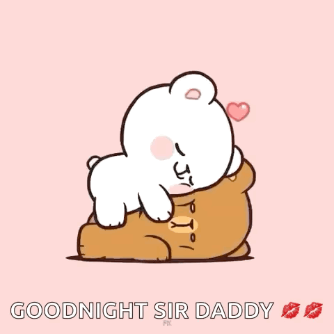 A Cartoon Of A Bear Hugging Another Bear With The Words `` Goodnight Sir Daddy '' Written On The Bottom . GIF