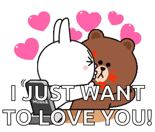 A Cartoon Of A Bear Kissing A Bunny With The Words I Just Want To Love You GIF