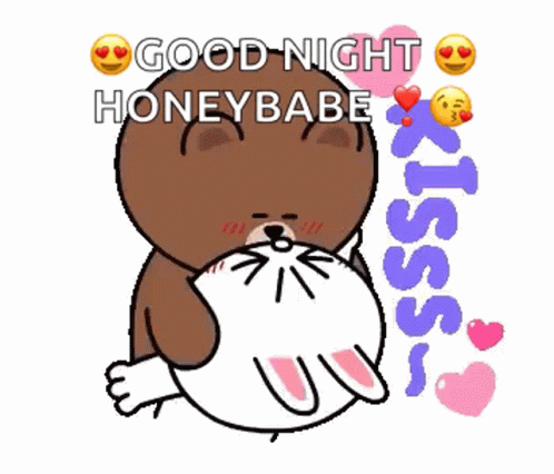 A Cartoon Of A Bear Kissing A Cat With The Words Good Night Honeybabe Kiss GIF