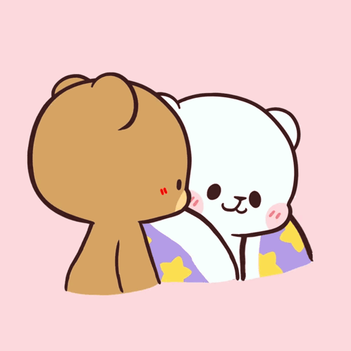 A Cartoon Of A Bear Kissing Another Bear With A Heart Above Them GIF