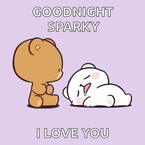 a cartoon of a bear kissing another bear with the words goodnight sparky i love you on the bottom