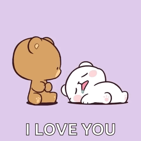 A Cartoon Of A Bear Kissing Another Bear With The Words " I Love You " Below Them GIF