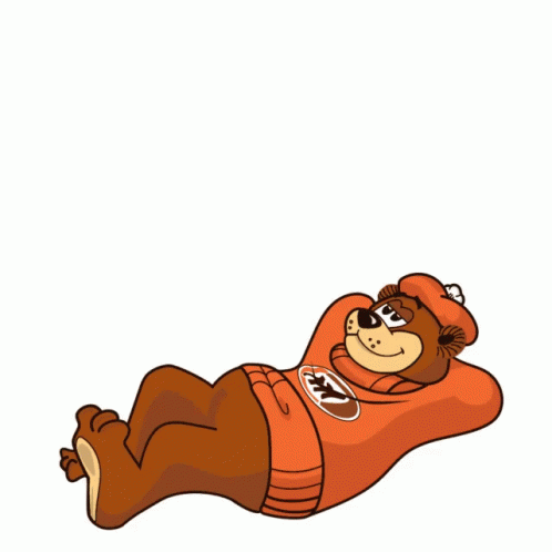 A Cartoon Of A Bear Laying Down With A Thought Bubble Of Aw Coffee Mugs Above Him GIF