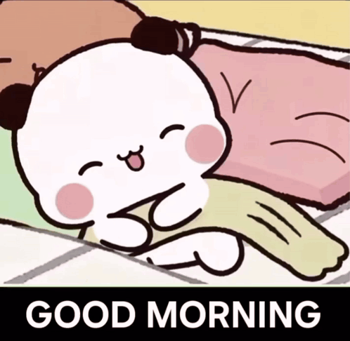 A Cartoon Of A Bear Laying On A Bed With The Words Good Morning Below It GIF