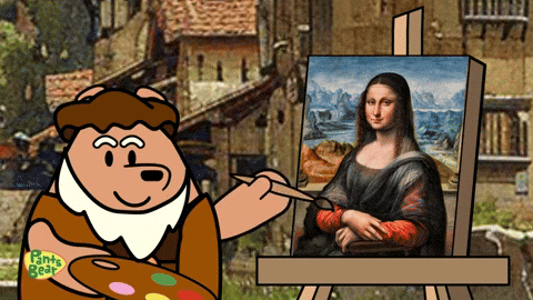 A Cartoon Of A Bear Painting A Painting With The Words Panty Bear On The Bottom GIF
